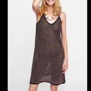 NEW ZARA WAVY TWO TONE STRIPE  KNIT TUNIC COVERUP MINI DRESS SIZE LARGE